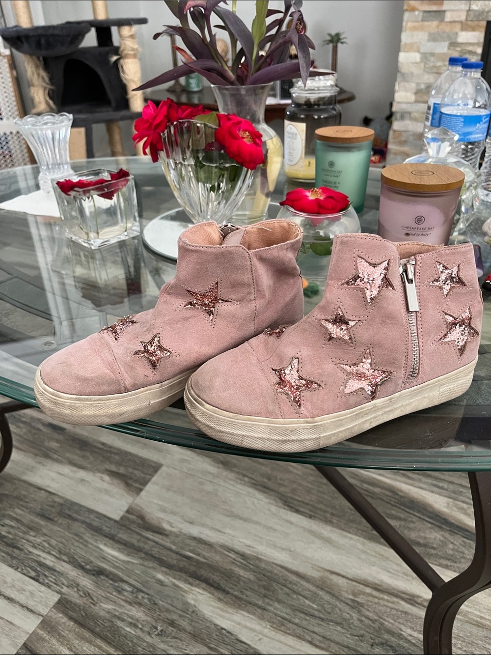 kidpik Pink Glitter Star High-Top Sneakers